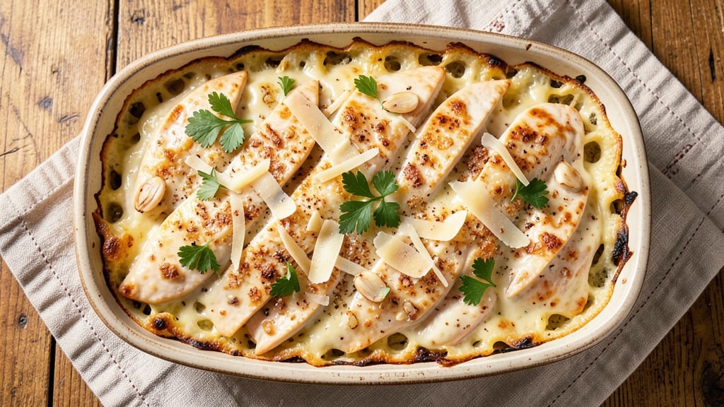 Baked Chicken Alfredo Casserole Recipe: Crispy Top, Melty Cheese Layers