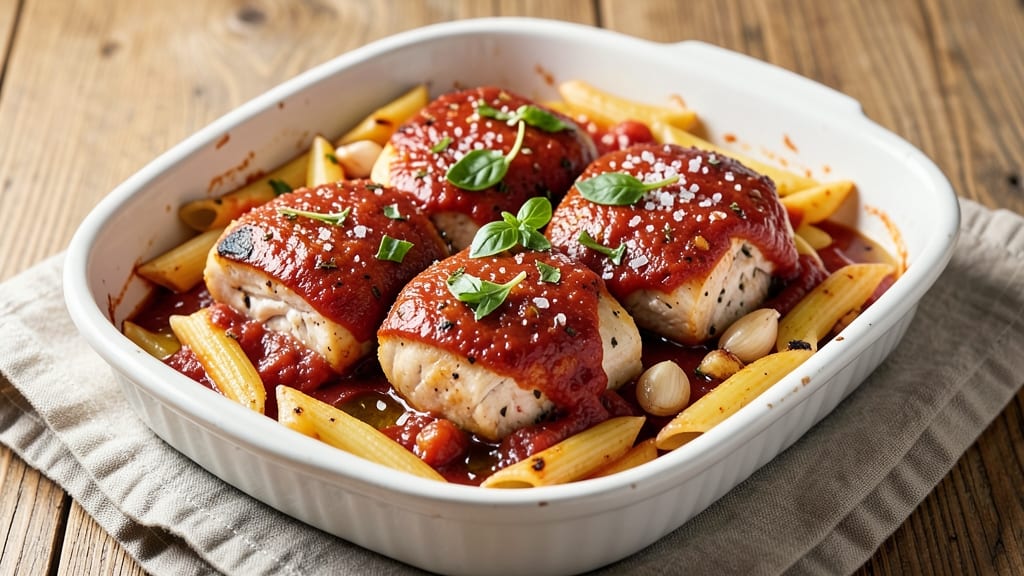 Best Chicken Pasta Bake Recipe Without Cream: Crispy Celery Crown Topping Over Hearty Tomato Broth