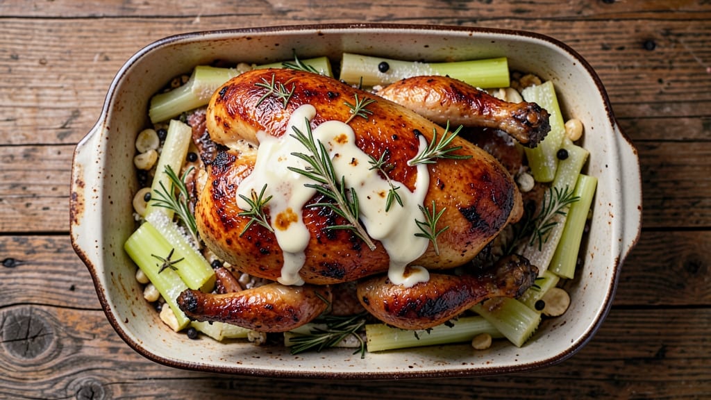 Grandma's Old-Fashioned Roast Chicken Recipe: Crispy Skin, Juicy Meat With Celery Crown Crunch
