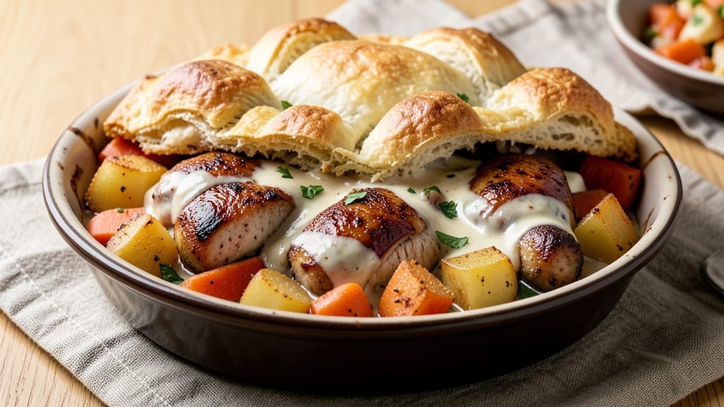 Baked Chicken Pot Pie Cobbler Recipe: Golden Streusel Crust Over Juicy Filling