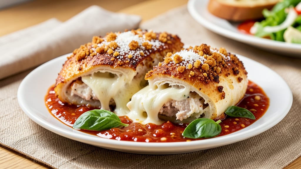 Baked Stuffed Chicken Parmesan Recipe: Crispy Breadcrumbs and Melty Cheese Fusion