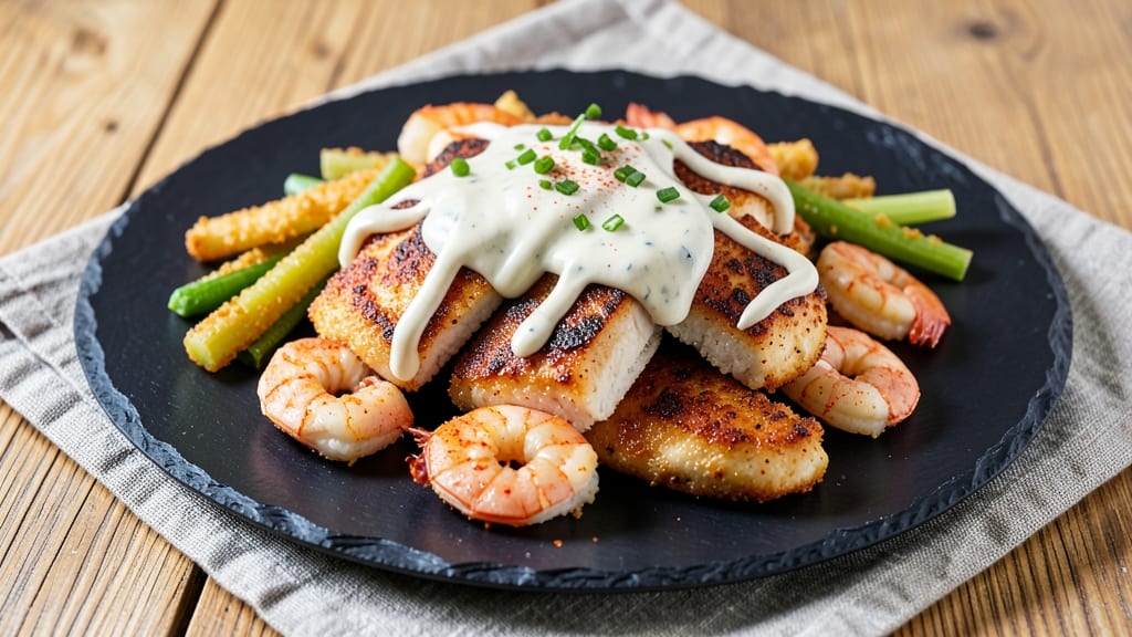 Bang Bang Chicken and Shrimp Copycat Recipe: Crispy Celery Crowns Over Creamy Ranch Swirls