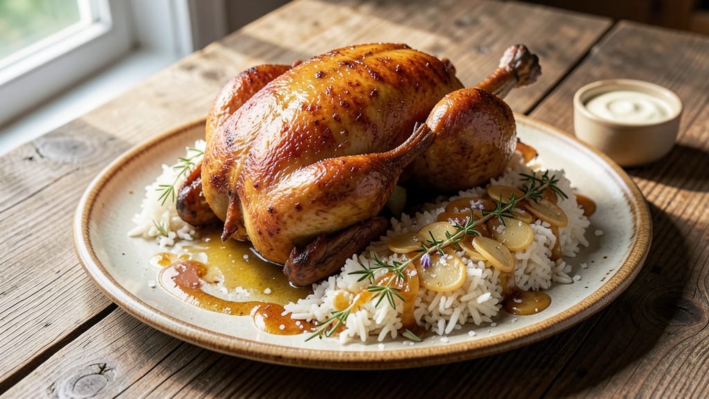Baked Whole Chicken And Rice Recipe: Juicy Bird and Fluffy Grains in One Pan